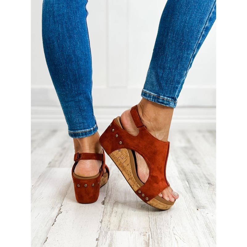 Corkys Carley RUST FAUX SUEDE Wedge Sandal