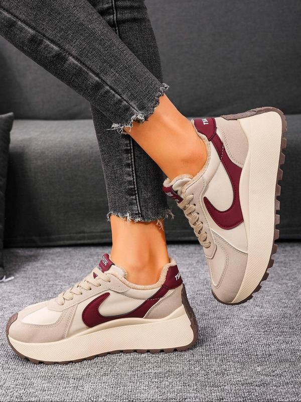 Women's Fashionable Lace Up Platform Sneakers, Thermal Lined Casual Comfortable Sports Running Shoes, Female All-match Round Toe Chunky Sneakers for Daily Life