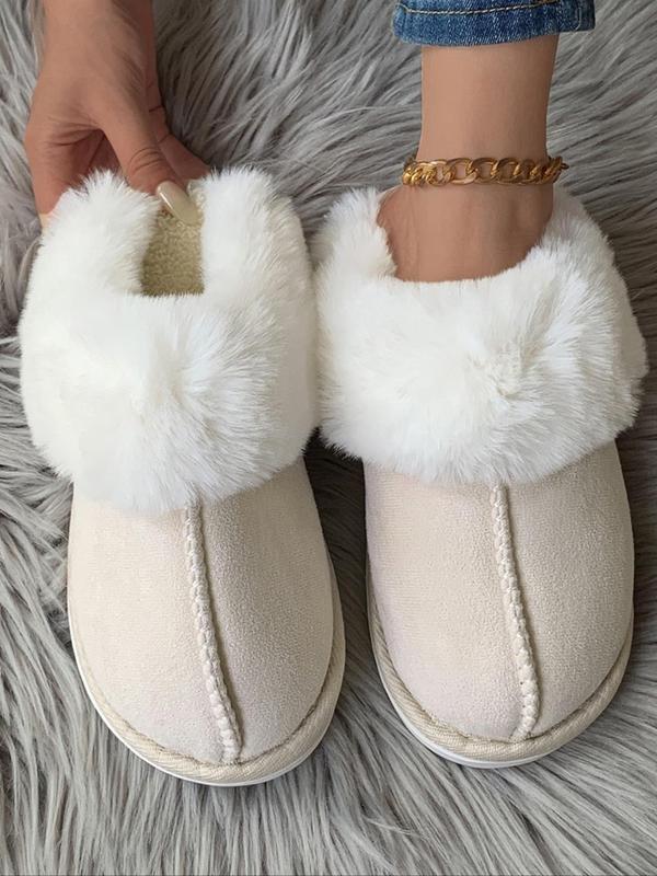 Women's Solid Color Plush Lined Slippers, Casual Soft Comfortable Home Slippers, Warm Slippers for Indoor & Outdoor Use for All Seasons