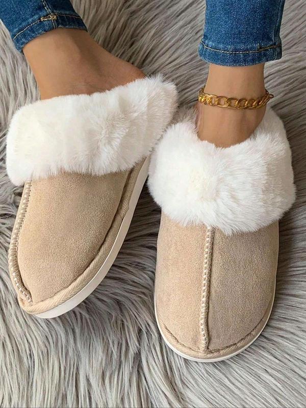 Women's Solid Color Plush Lined Slippers, Casual Soft Comfortable Home Slippers, Warm Slippers for Indoor & Outdoor Use for All Seasons