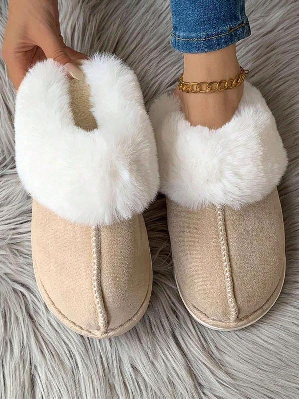 Women's Solid Color Plush Lined Slippers, Casual Soft Comfortable Home Slippers, Warm Slippers for Indoor & Outdoor Use for All Seasons