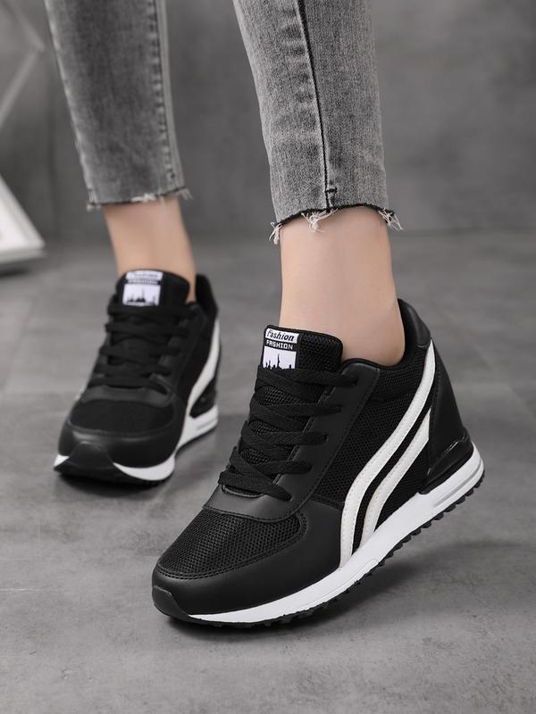 Women's Sporty Minimalist Wedge Sneakers, Fall Trendy Soft Platform Wedge Trainers, All-match Fashionable Shoes for Daily Back To School, Sneakers for Women, Fall Outfits, Fall Freshness