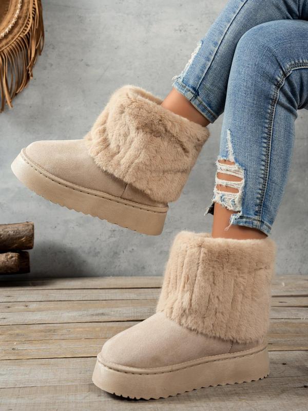 Women's Solid Color Plush Lining Ankle Boots, 2024 New Style Casual Warm Thick Sole Non-slip Snow Boots for Fall & Winter, Female All-match Round Toe Shoes for Daily Wear