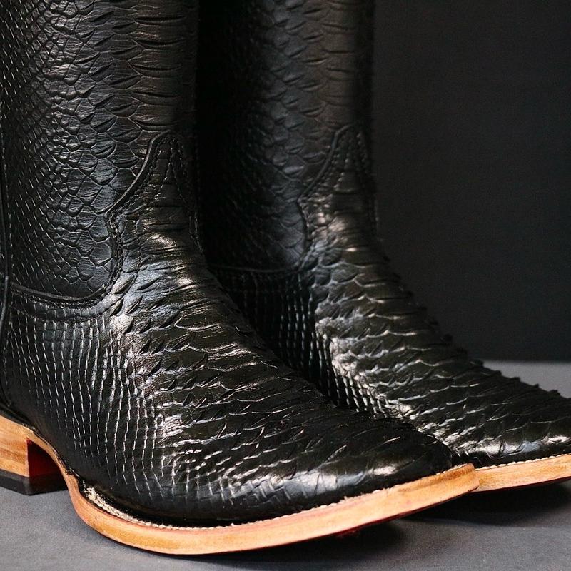 Men’s Black Python Boots With Red Bottoms