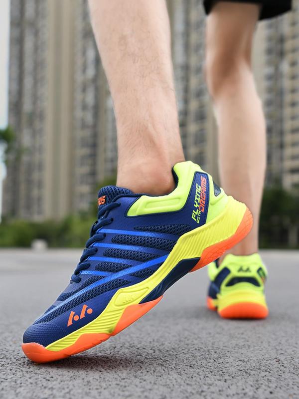 Men's Colorblock Lace Up Badminton Sneakers, Casual Comfortable Breathable Sports Running Shoes, Non-slip Sneakers for All Seasons