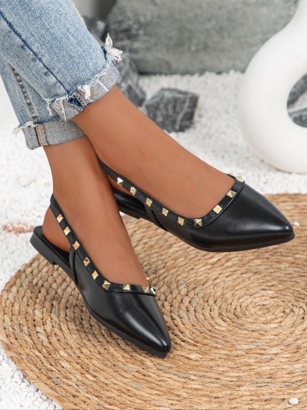 Women's Fashionable Rivet Decorated Pointed Toe Flat Shoes, Elegant Slip on Slingback Flats for Party, Daily Clothing Decor for Women & Girls