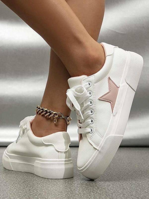 Women's Fashionable Star Pattern Lace Up Low Top Sneakers, Casual Comfortable Sports Shoes for Daily Wear, Female All-match Round Toe Shoes for Daily Wear