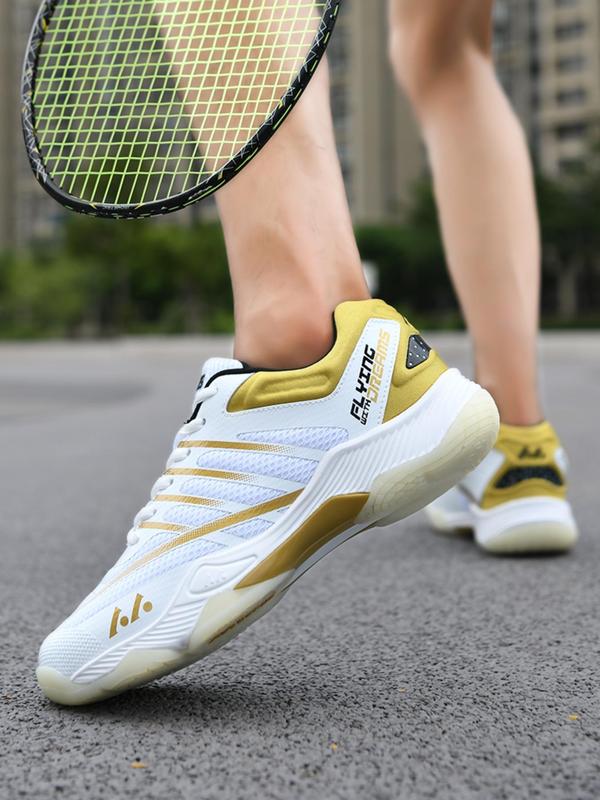 Men's Colorblock Lace Up Badminton Sneakers, Casual Comfortable Breathable Sports Running Shoes, Non-slip Sneakers for All Seasons