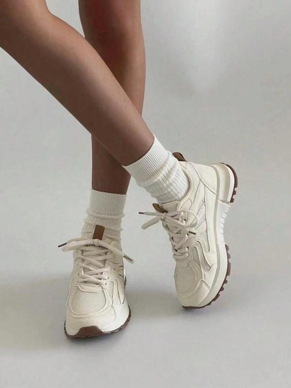 Women's Fashionable Lace Up Front Platform Sneakers, Casual Comfortable Breathable Sports Running Shoes, All-match Round Toe Chunky Sneakers for Daily Wear