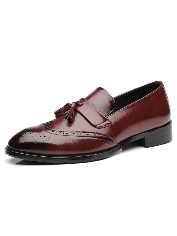 Men's Business Solid Color Tassel Decor Loafers, Fashionable PU Leather Dress Shoes for Work Office, Male All-match Commuter Shoes for Daily Wear