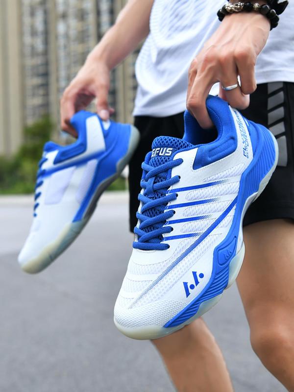 Men's Colorblock Lace Up Badminton Sneakers, Casual Comfortable Breathable Sports Running Shoes, Non-slip Sneakers for All Seasons