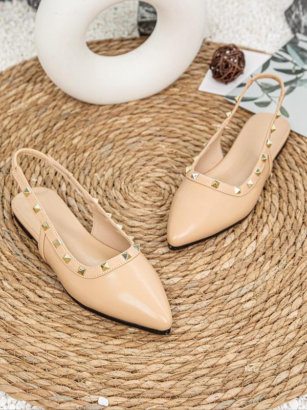 Women's Fashionable Rivet Decorated Pointed Toe Flat Shoes, Elegant Slip on Slingback Flats for Party, Daily Clothing Decor for Women & Girls