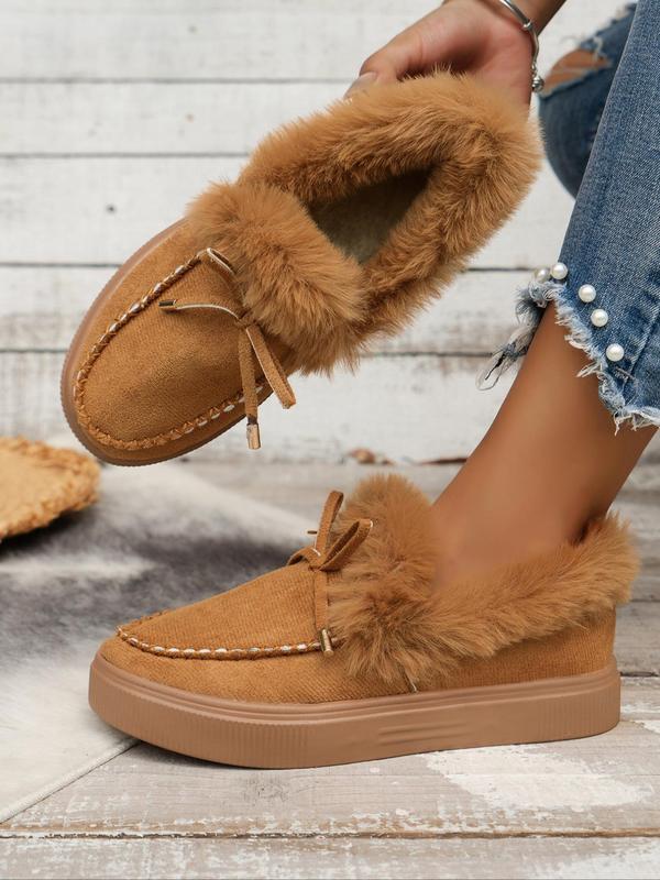 Women's Solid Color Faux Fur Ankle Snow Boots As Lovers Day Gift, Fashionable Round Toe Boots for Fall & Winter, Casual Comfortable Shoes for Daily Wear, Perfect for Students and Outdoor