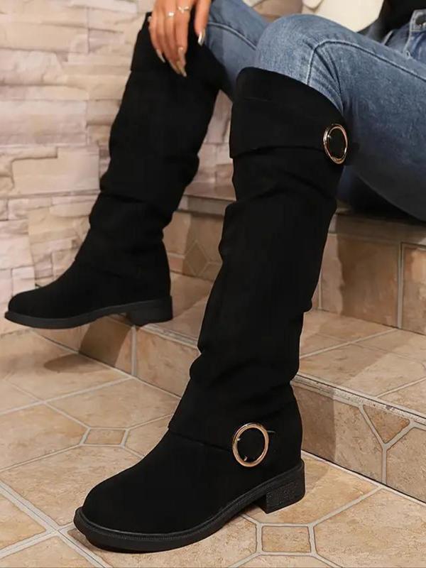 Women's Fashionable Solid Color Ruched Design Boots, Casual Comfortable  Knee Boots for Daily Wear, Perfect for Students and Outdoor for Women & Girls