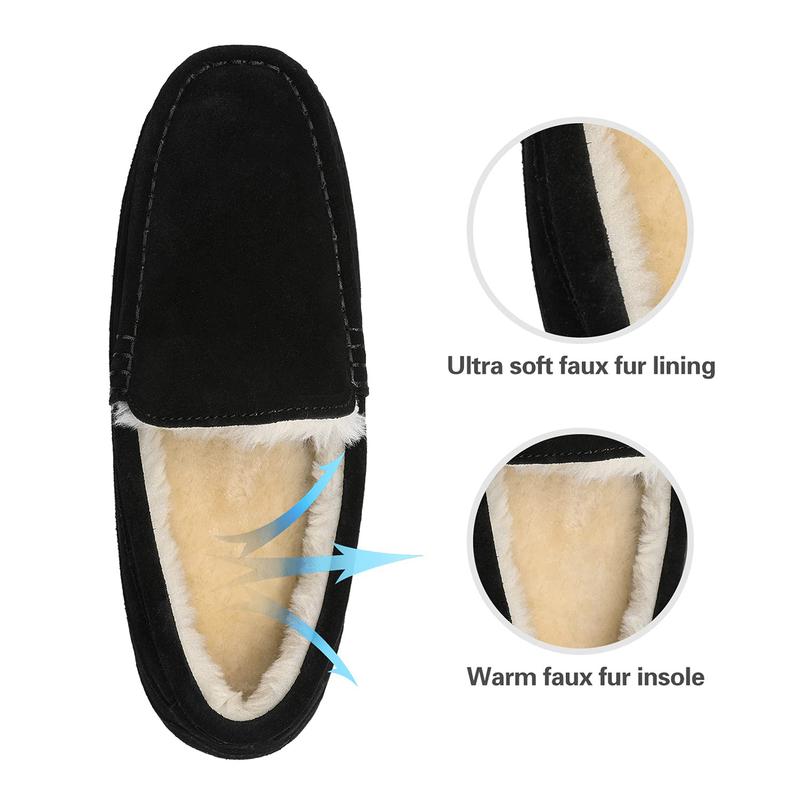 DREAM PAIRS Men's House Slippers Moccasin Indoor Outdoor Fuzzy Loafers Suede Leather Warm Comfortable Shoes