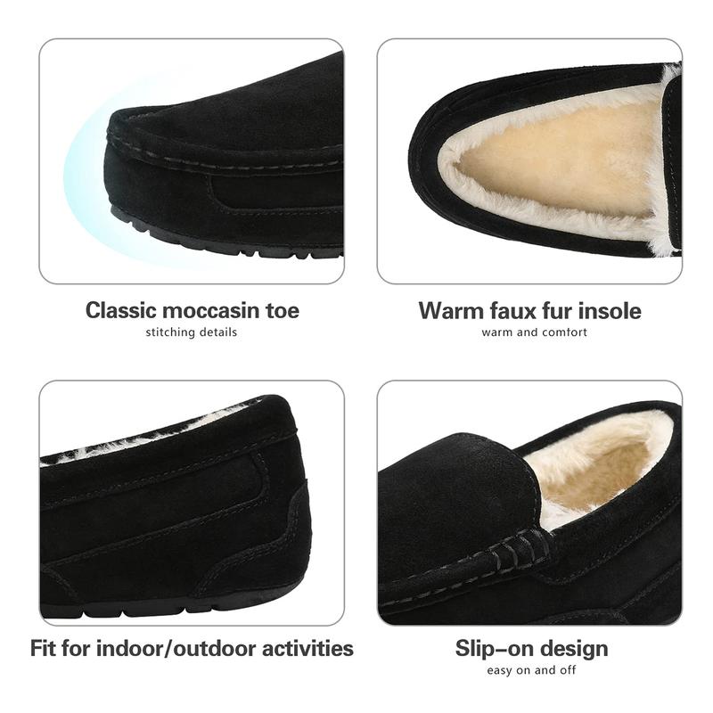 DREAM PAIRS Men's House Slippers Moccasin Indoor Outdoor Fuzzy Loafers Suede Leather Warm Comfortable Shoes