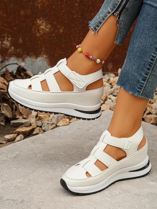 Women's Fashion Hollow Out Design Velcro Sandals Back To School, Casual Comfortable Platform Walking Shoes for Summer, All-match Commuter Shoes for Daily Wear, Footwear