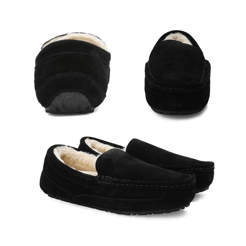 DREAM PAIRS Men's House Slippers Moccasin Indoor Outdoor Fuzzy Loafers Suede Leather Warm Comfortable Shoes