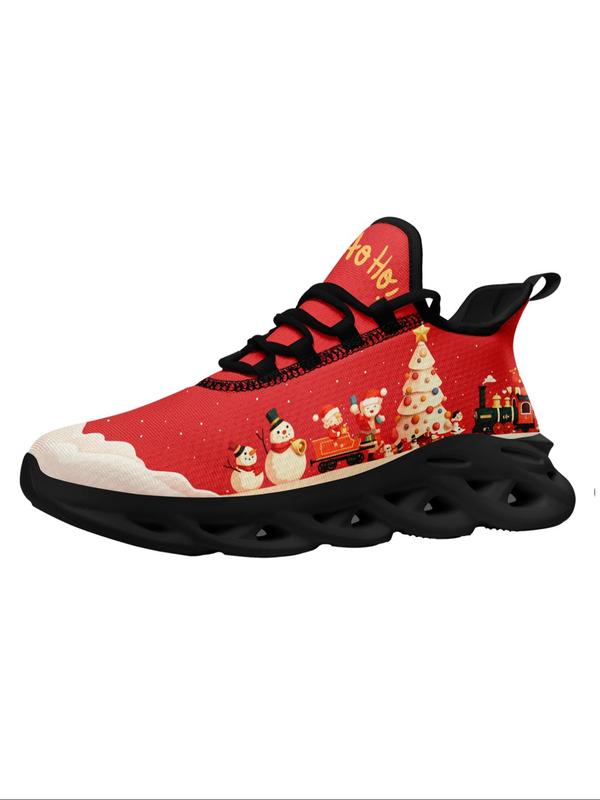 Women's Christmas Gnome Print Lace Up Low Top Sneakers, Casual Comfortable Breathable Sports Running Shoes, Female All-match Round Toe Shoes for Daily Wear