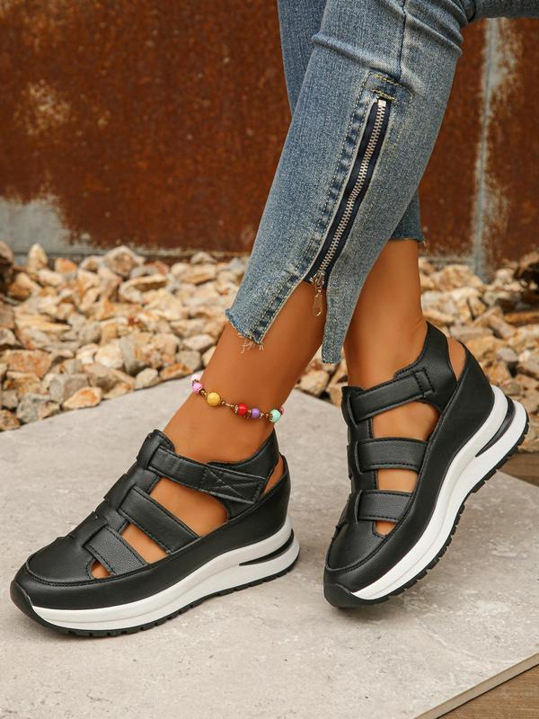 Women's Fashion Hollow Out Design Velcro Sandals Back To School, Casual Comfortable Platform Walking Shoes for Summer, All-match Commuter Shoes for Daily Wear, Footwear