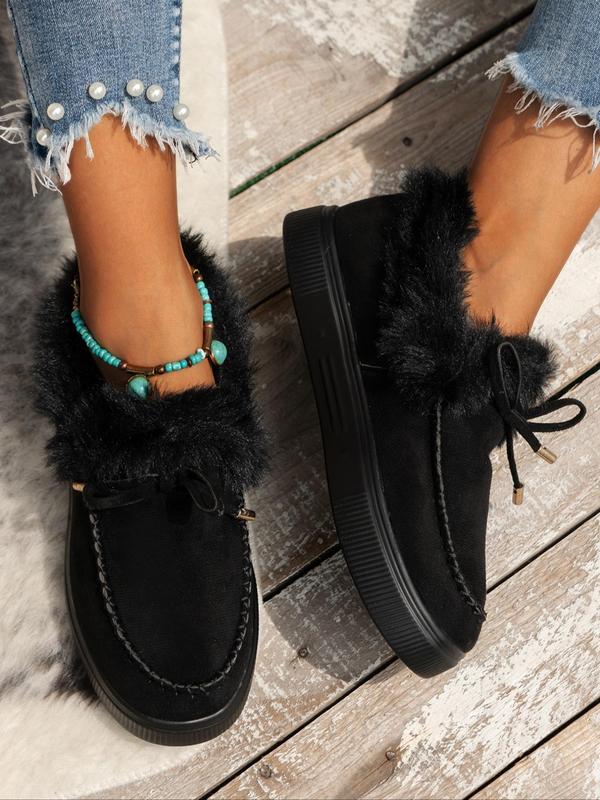 Women's Solid Color Faux Fur Ankle Snow Boots As Lovers Day Gift, Fashionable Round Toe Boots for Fall & Winter, Casual Comfortable Shoes for Daily Wear, Perfect for Students and Outdoor