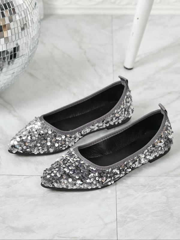 Women's Fashionable Sequins Decor Pointed Toe Flats, Elegant Lightweight Comfortable Shoes for Party, Daily Clothing Decor for Women & Girls