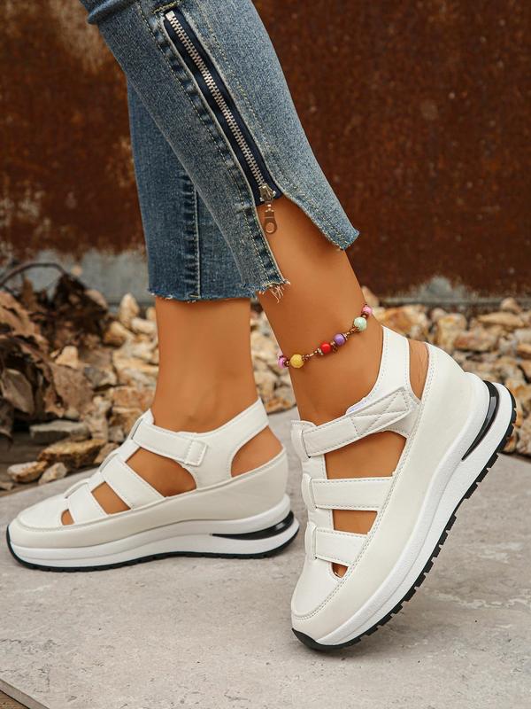 Women's Fashion Hollow Out Design Velcro Sandals Back To School, Casual Comfortable Platform Walking Shoes for Summer, All-match Commuter Shoes for Daily Wear, Footwear