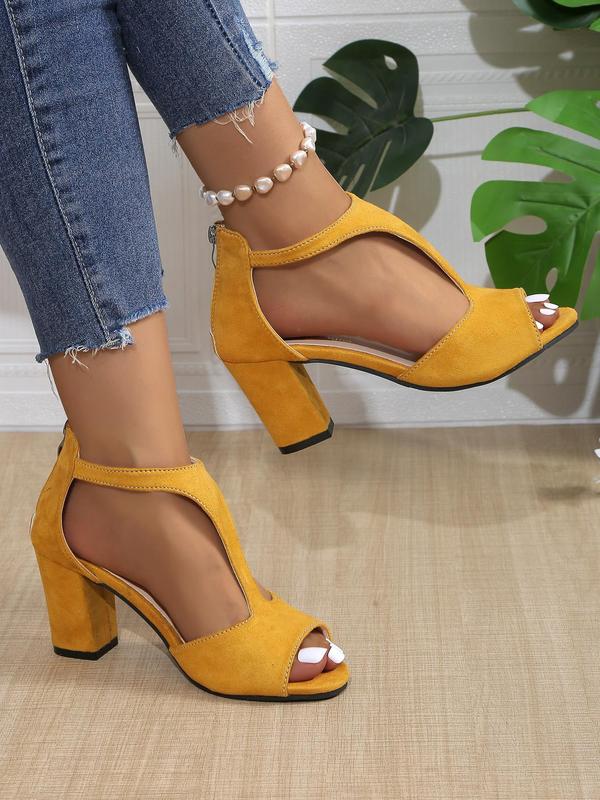 Women's Fashionable Peep Toe High Heel Sandals, Casual Versatile Zipper Design Sandals for Daily Wear, Trendy All-match & Exquisite Shoes for Women