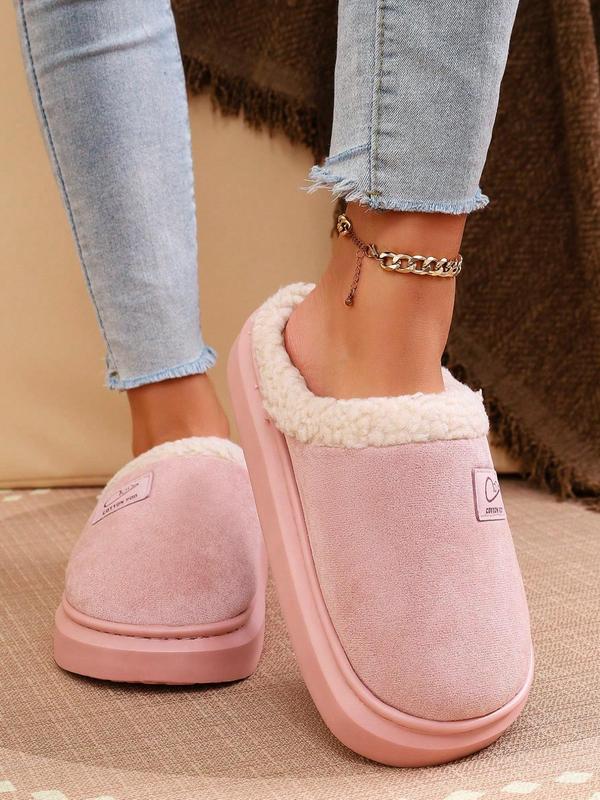 Women's Solid Color Fluffy Plush Slippers, Casual Soft Comfortable Home Slippers, Warm Slippers for Indoor & Outdoor Use for Fall & Winter