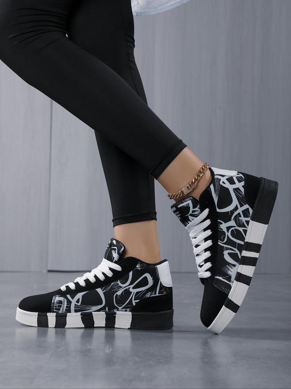 Women's Summer Casual Colorblock Letter High Top Skate Shoes, Lace up Round Toe Skate Shoes, Back To School Commuter Shoes for Work Back To School