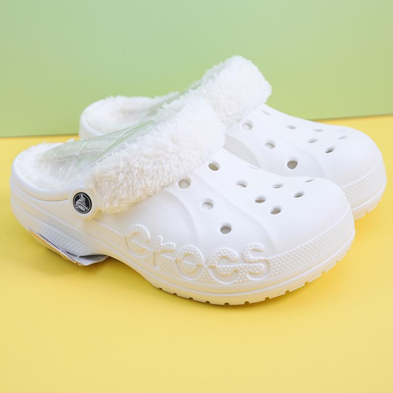 2024 new style warm cotton hole shoes, fashionable solid color unisex lining plush clogs plush warm fur shoes