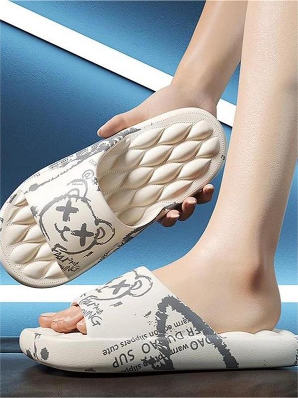 Women's Cartoon Graffiti Pattern Slides, Casual Comfortable Home Slippers, Non-slip Slippers for Indoor & Outdoor Wear