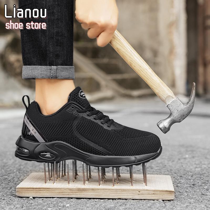 Steel - toed sports shoes with air cushion anti - piercing wear - resistant safety shoes outdoor anti - impact works sports shoes anti-toe injury Closed Trainer Footwear Sneaker Runner Running Comfort labor protection anti-puncture work