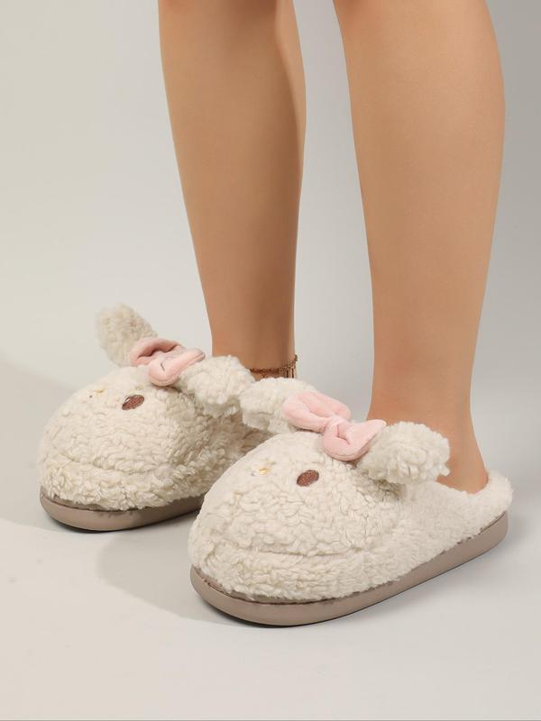 Women's 2024 Cute Fluffy House Slippers, Cartoon Stylish Warm Bow Decor Bunny Slippers for Girl, Fashion Slippers for Women, Comfort Slippers for Indoor, Bedroom Slippers for Winter, House Shoes for Back To School, Fall Outfits, Fall Freshness