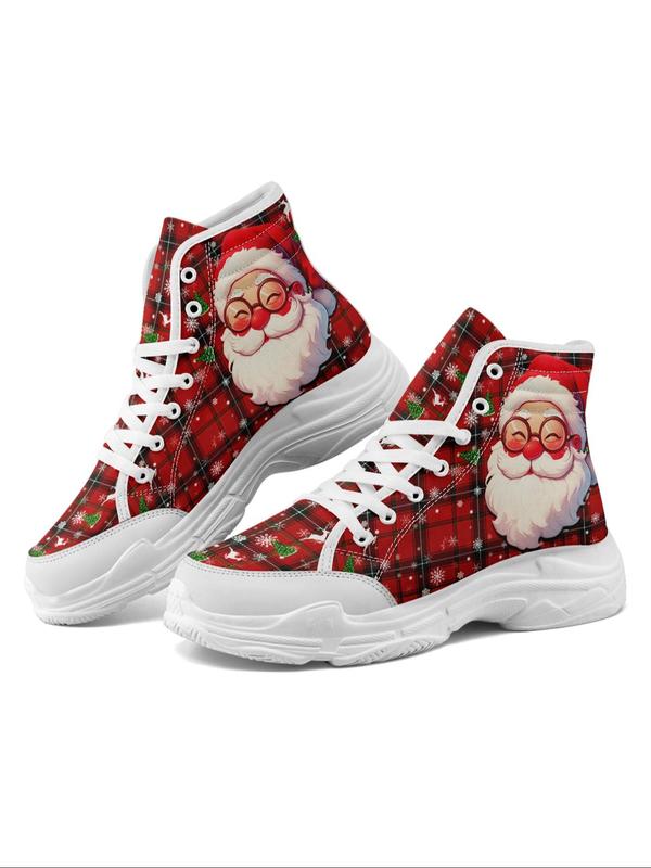 Women's Christmas Themed High Top Sneakers, Casual Comfortable Lightweight Sports Shoes for Daily Wear, Female All-match Round Toe Shoes for Daily Wear Canvas Sneakers Fall Shoes