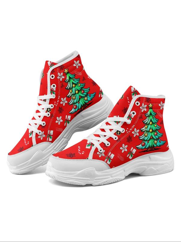 Women's Christmas Themed High Top Sneakers, Casual Comfortable Lightweight Sports Shoes for Daily Wear, Female All-match Round Toe Shoes for Daily Wear Canvas Sneakers Fall Shoes