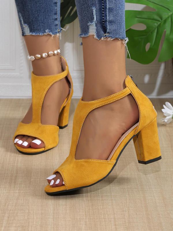 Women's Fashionable Peep Toe High Heel Sandals, Casual Versatile Zipper Design Sandals for Daily Wear, Trendy All-match & Exquisite Shoes for Women