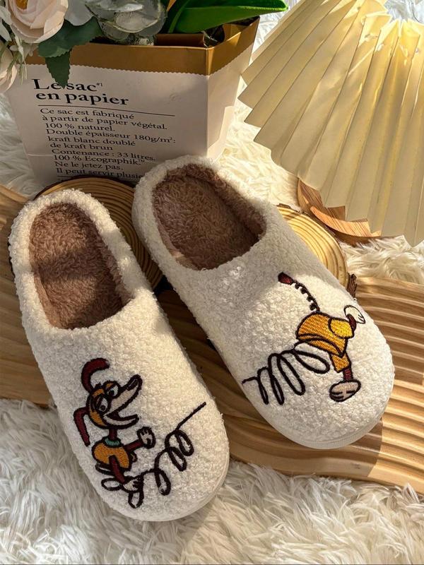 Women's Cute Cartoon Dog Pattern Plush Slippers, Casual Soft Comfortable Home Slippers, Warm Slippers for Indoor & Outdoor Use for Fall & Winter