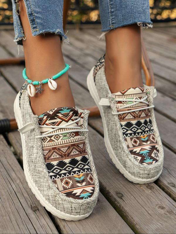 Women's Ethnic Pattern Low Top Sneakers, Casual Sports Shoes for Daily Wear, Lightweight Breathable Comfortable Sports Running Shoes for Women & Girls, Perfect for Students and Outdoor Sports