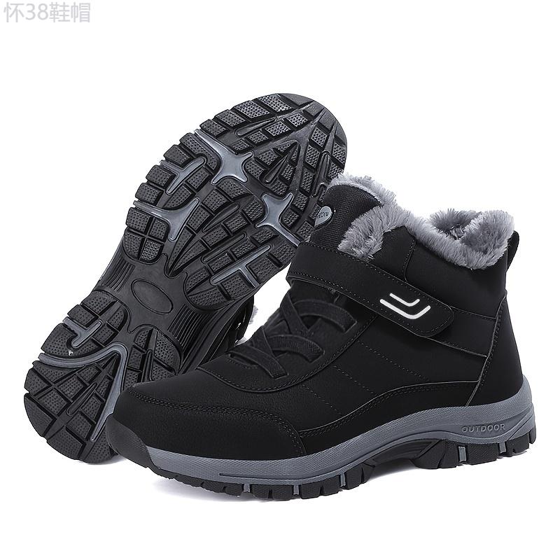 Men's Snow Boots Thermal Winter Shoes Lace-up Boots With Hook And Loop Fastener, Casual Hiking Walking Shoes Footwear Boy