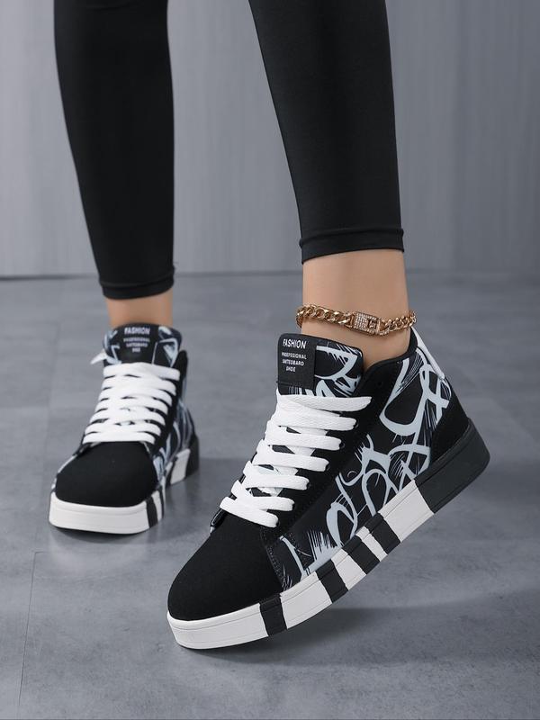 Women's Summer Casual Colorblock Letter High Top Skate Shoes, Lace up Round Toe Skate Shoes, Back To School Commuter Shoes for Work Back To School