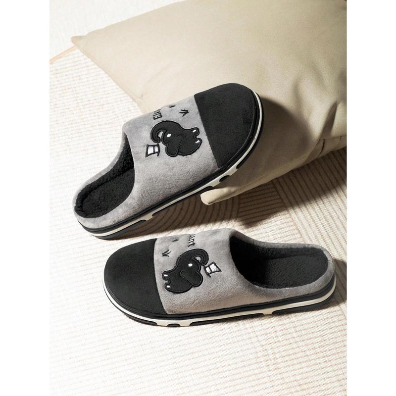 Cute Cartoon Elephant Men's Home Fur Fabric Slippers Indoor Winter Soft Couple Warm And Velvet Non Slip Slippers For Women Footwear Slide