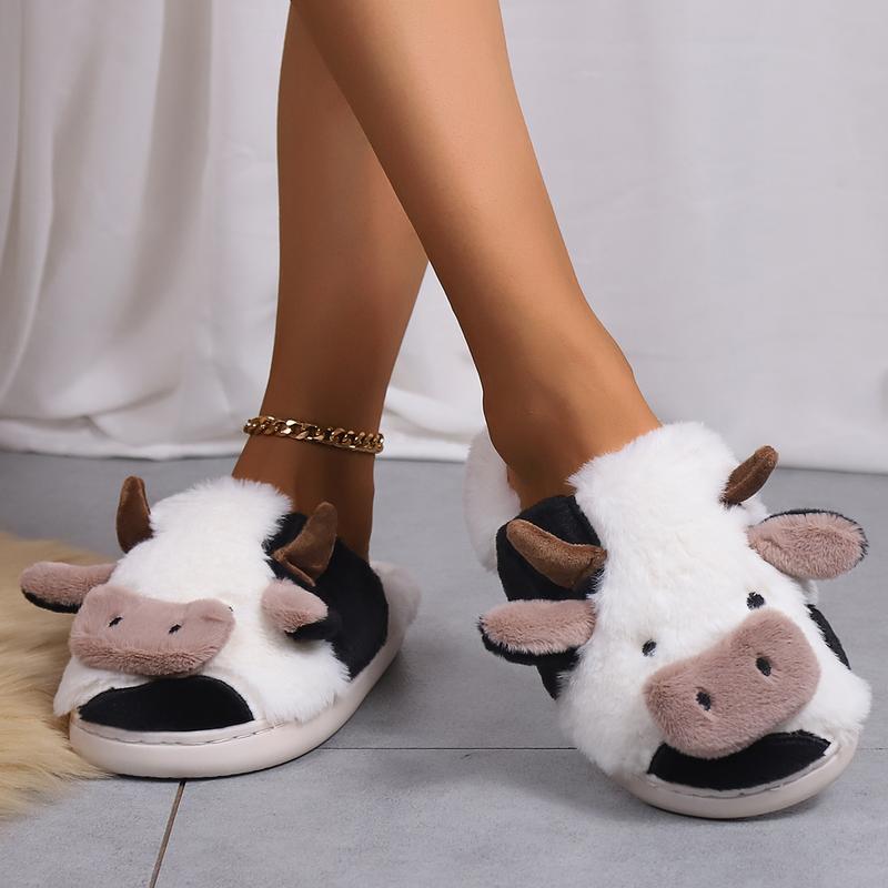 Cotton Cartoon Cow Slippers for Indoor Use - Warm and Cozy Autumn Winter Footwear