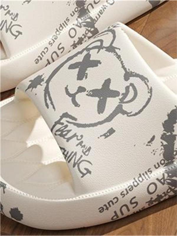 Women's Cartoon Graffiti Pattern Slides, Casual Comfortable Home Slippers, Non-slip Slippers for Indoor & Outdoor Wear