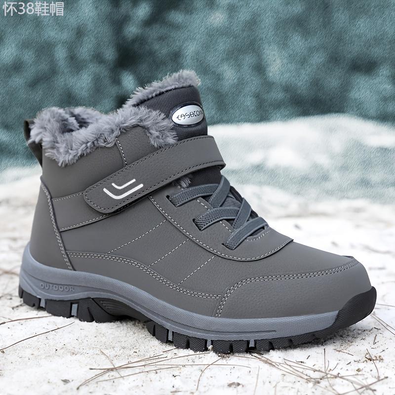 Men's Snow Boots Thermal Winter Shoes Lace-up Boots With Hook And Loop Fastener, Casual Hiking Walking Shoes Footwear Boy