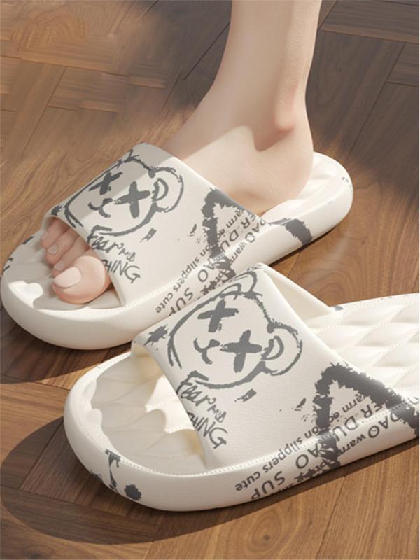 Women's Cartoon Graffiti Pattern Slides, Casual Comfortable Home Slippers, Non-slip Slippers for Indoor & Outdoor Wear