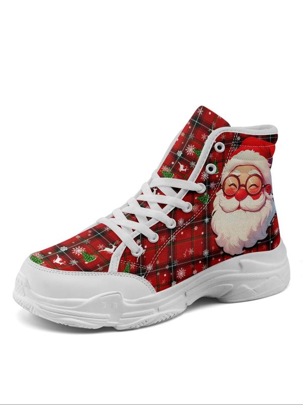 Women's Christmas Themed High Top Sneakers, Casual Comfortable Lightweight Sports Shoes for Daily Wear, Female All-match Round Toe Shoes for Daily Wear Canvas Sneakers Fall Shoes