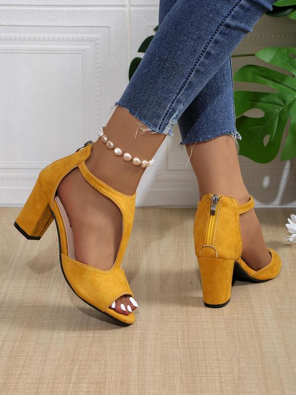 Women's Fashionable Peep Toe High Heel Sandals, Casual Versatile Zipper Design Sandals for Daily Wear, Trendy All-match & Exquisite Shoes for Women