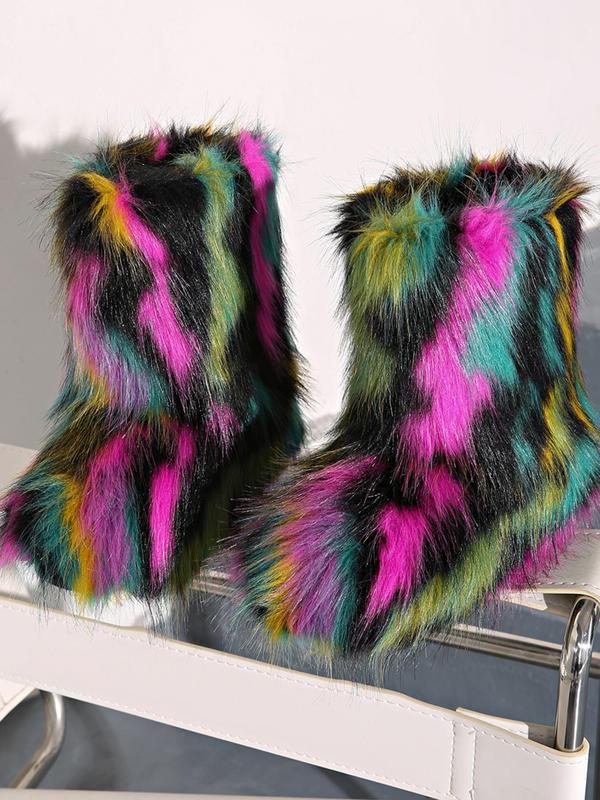 Women's Fashionable Faux Fur Lined Boots, 2024 New Style Casual Warm Comfortable Boots for Fall & Winter, Female All-match Trendy Shoes for Daily Wear