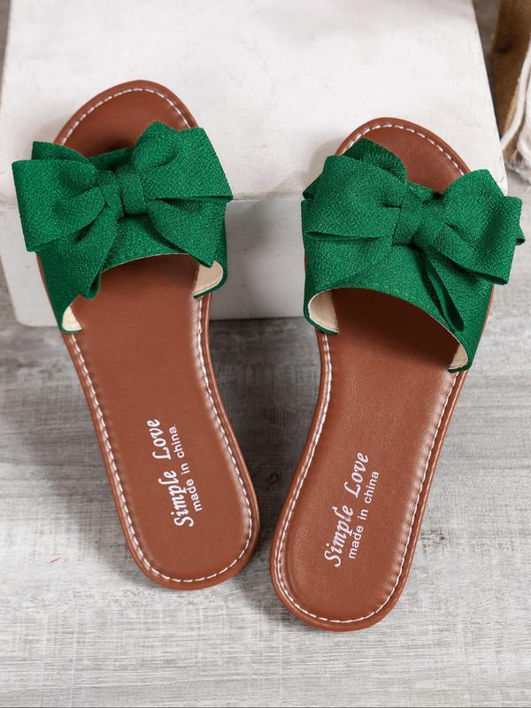 Women's Cute Bowknot Decor Slip on Sandals, Casual Open Toe Flat Sandals for Summer, Lightweight Breathable Comfortable Shoes for Daily Wear